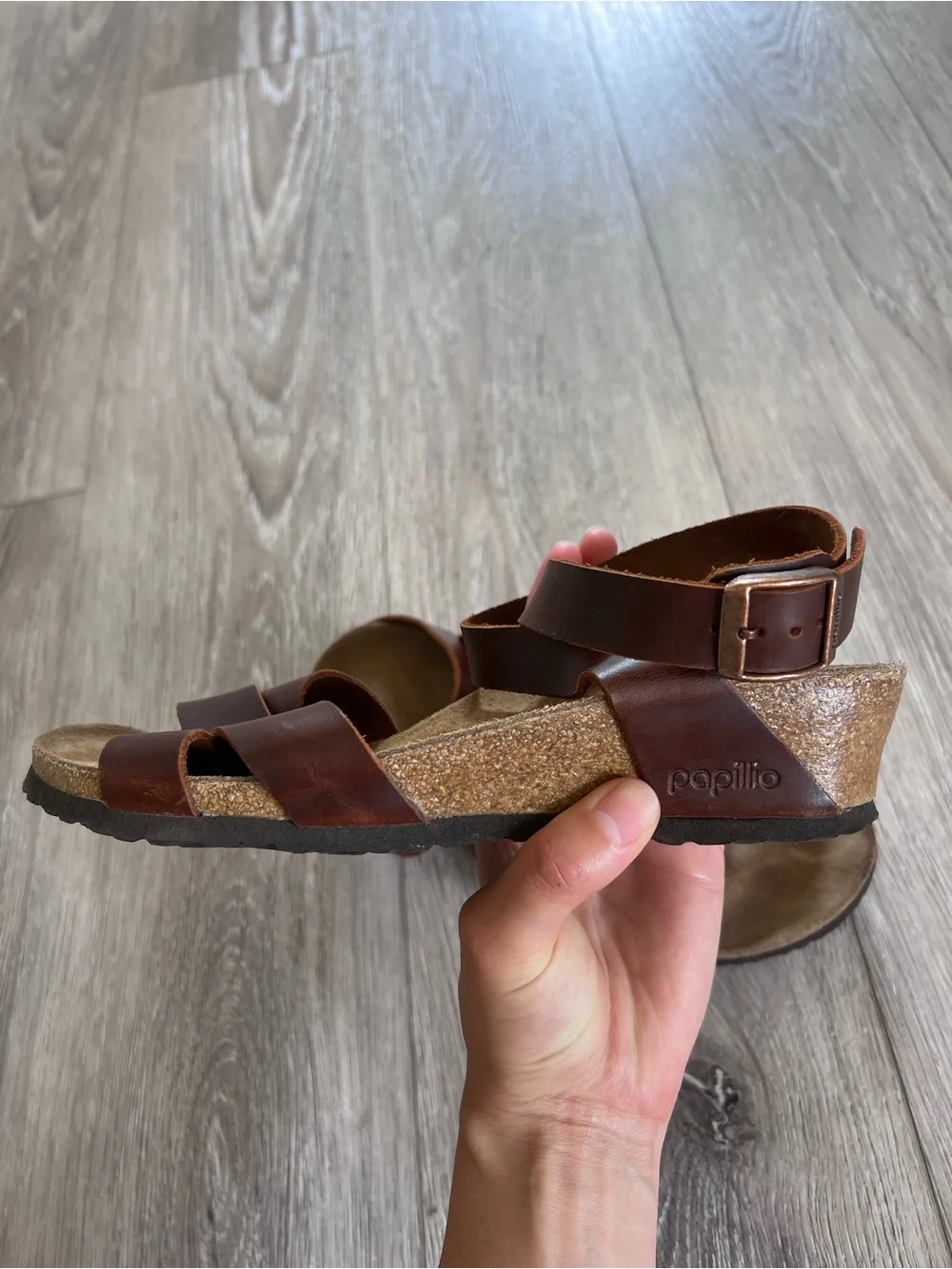 Birkenstock Papillio Lola Cognac Leather Wedge Sandals